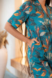 Teal Bold Floral Printed Buttoned Down Pure Cotton Top GulaboSitabo