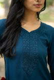 Sapphire Straight Fit Kurti with Embroidered Neckline and Sleeves GulaboSitabo