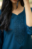Sapphire Straight Fit Kurti with Embroidered Neckline and Sleeves GulaboSitabo