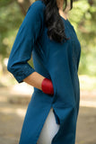 Sapphire Straight Fit Kurti with Embroidered Neckline and Sleeves GulaboSitabo