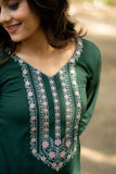 Green Straight Kurti with Kashmiri Embroidered Neckline And Sleeve