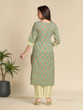 Green Floral Block Printed Pure Cotton Kurta Set GulaboSitabo