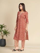 Red Notched Collar Printed Pure Cotton Kurta Set GulaboSitabo