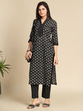 Black Printed Pure Cotton Kurta Set