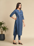 Indigo Printed Pure Cotton Straight Kurta with Tassels