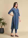 Indigo Printed Pure Cotton Straight Kurta with Tassels GulaboSitabo