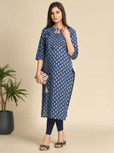 Indigo Block Printed Pure Cotton Straight Kurta