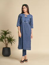 Indigo Printed Pure Cotton Straight Kurta with Tassels