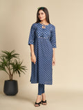 Indigo Printed Pure Cotton Straight Kurta with Tassels
