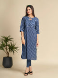 Indigo Printed Pure Cotton Straight Kurta with Tassels GulaboSitabo