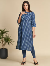 Indigo Printed Pure Cotton Straight Kurta with Tassels