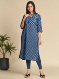 Indigo Printed Pure Cotton Straight Kurta with Tassels GulaboSitabo