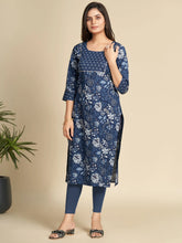 Navy Blue All Over Floral Printed Pure Cotton Straight Kurti GulaboSitabo
