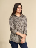 Grey All Over Floral Printed Pure Cotton Shirt Gulabo sitabo
