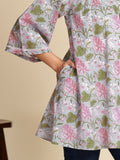 Sky Blue A Line Printed Pure Cotton Top GulaboSitabo