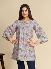 Sky Blue A Line Printed Pure Cotton Top GulaboSitabo