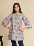 Sky Blue A Line Printed Pure Cotton Top GulaboSitabo