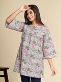 Sky Blue A Line Printed Pure Cotton Top GulaboSitabo