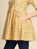 Yellow Flared Printed Pure Cotton Top GulaboSitabo