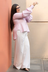 Baby Pink Stripe Pure Cotton Shirt with Puffed Sleeves GulaboSitabo