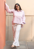 Baby Pink Stripe Pure Cotton Shirt with Puffed Sleeves GulaboSitabo
