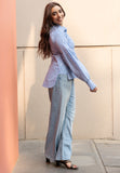 Blue Stripe Pure Cotton Shirt with Puffed Sleeves GulaboSitabo