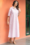 Pink Broad Stripe Pure Cotton Shirt Dress GulaboSitabo