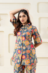 Grey Multi Color Floral Pure Cotton Printed (Shirt) GulaboSitabo