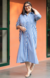Blue Broad Stripe Pure Cotton Shirt Dress GulaboSitabo