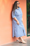 Blue Broad Stripe Pure Cotton Shirt Dress GulaboSitabo