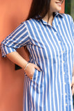 Blue Broad Stripe Pure Cotton Shirt Dress GulaboSitabo