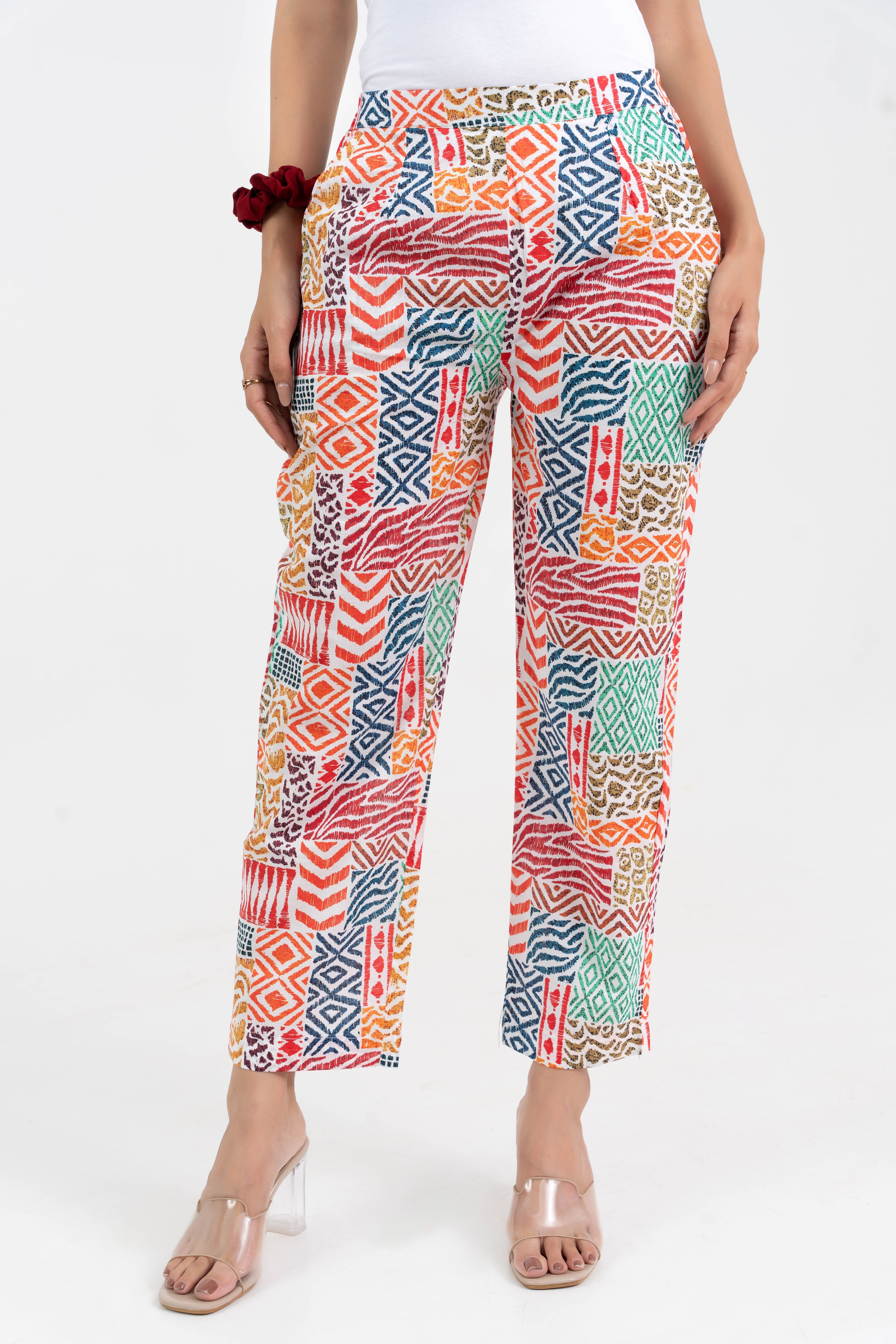 Abstract Printed Multicolour Broad Fit Pure Cotton Pant GulaboSitabo