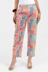 Abstract Printed Multicolour Broad Fit Pure Cotton Pant