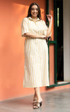 Yellow Broad Stripe Pure Cotton Shirt Dress GulaboSitabo