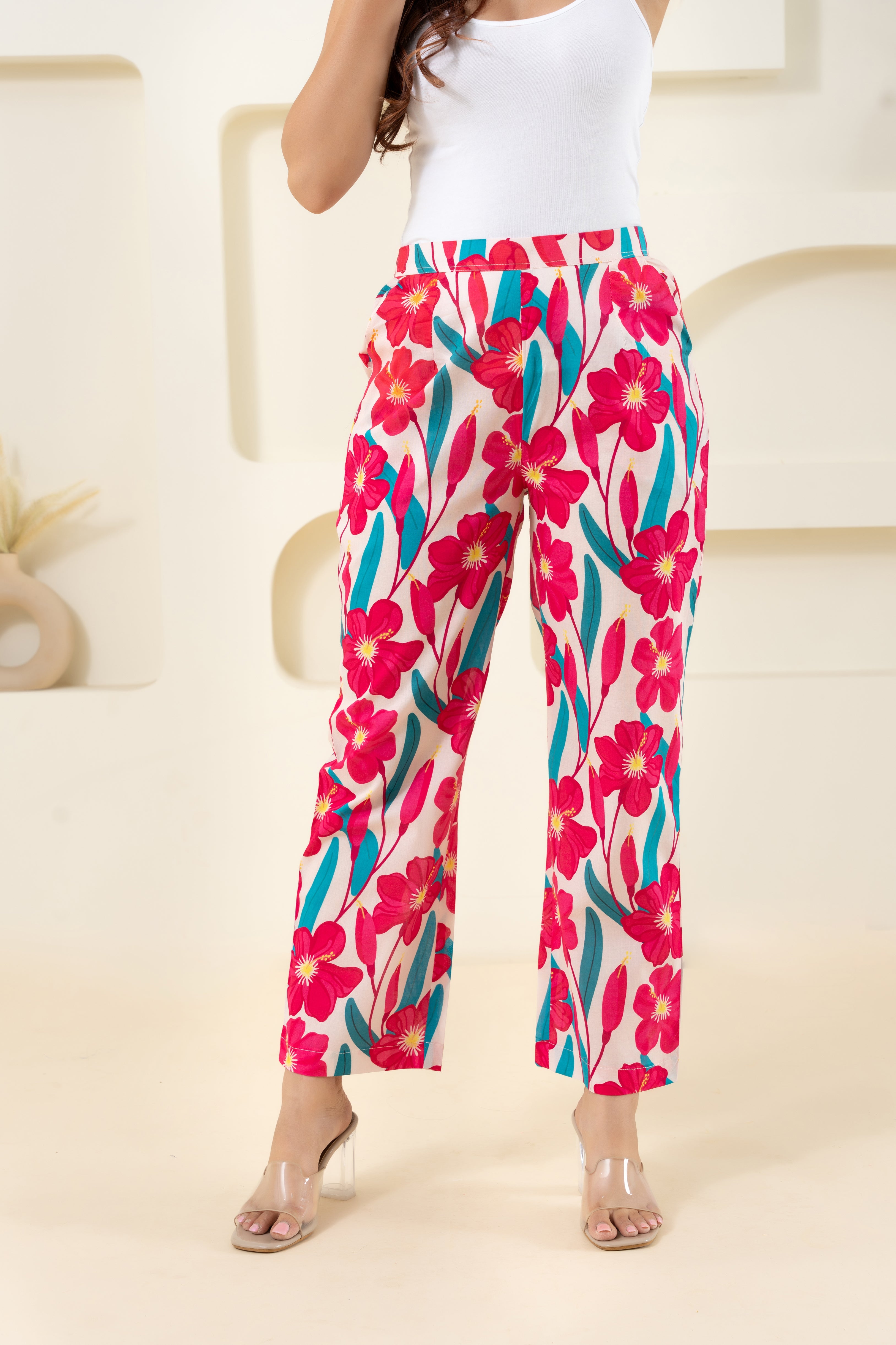 Pink Flower Printed Pure Cotton Pant GulaboSitabo