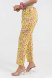 Yellow Block Printed Floral Pure Cotton Pant GulaboSitabo