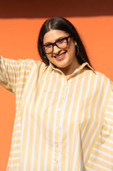 Yellow Broad Stripe Pure Cotton Oversized Shirt GulaboSitabo