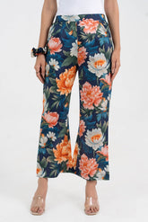 Navy Blue Bold Floral Printed Pure Cotton Pant GulaboSitabo