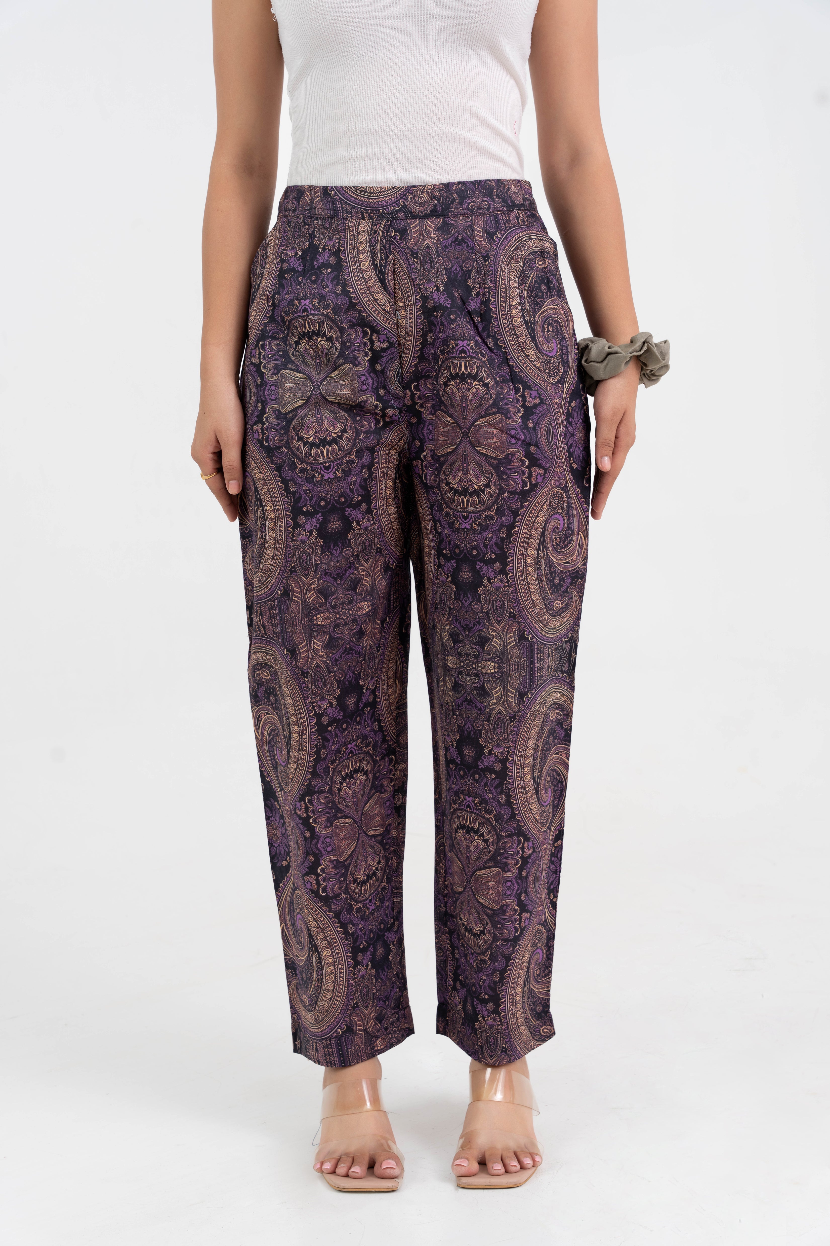 Purple Paisley Printed Pure Cotton Pant GulaboSitabo