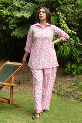 Pink Pin Tucks Pure Cotton Block Printed Co-ord Set