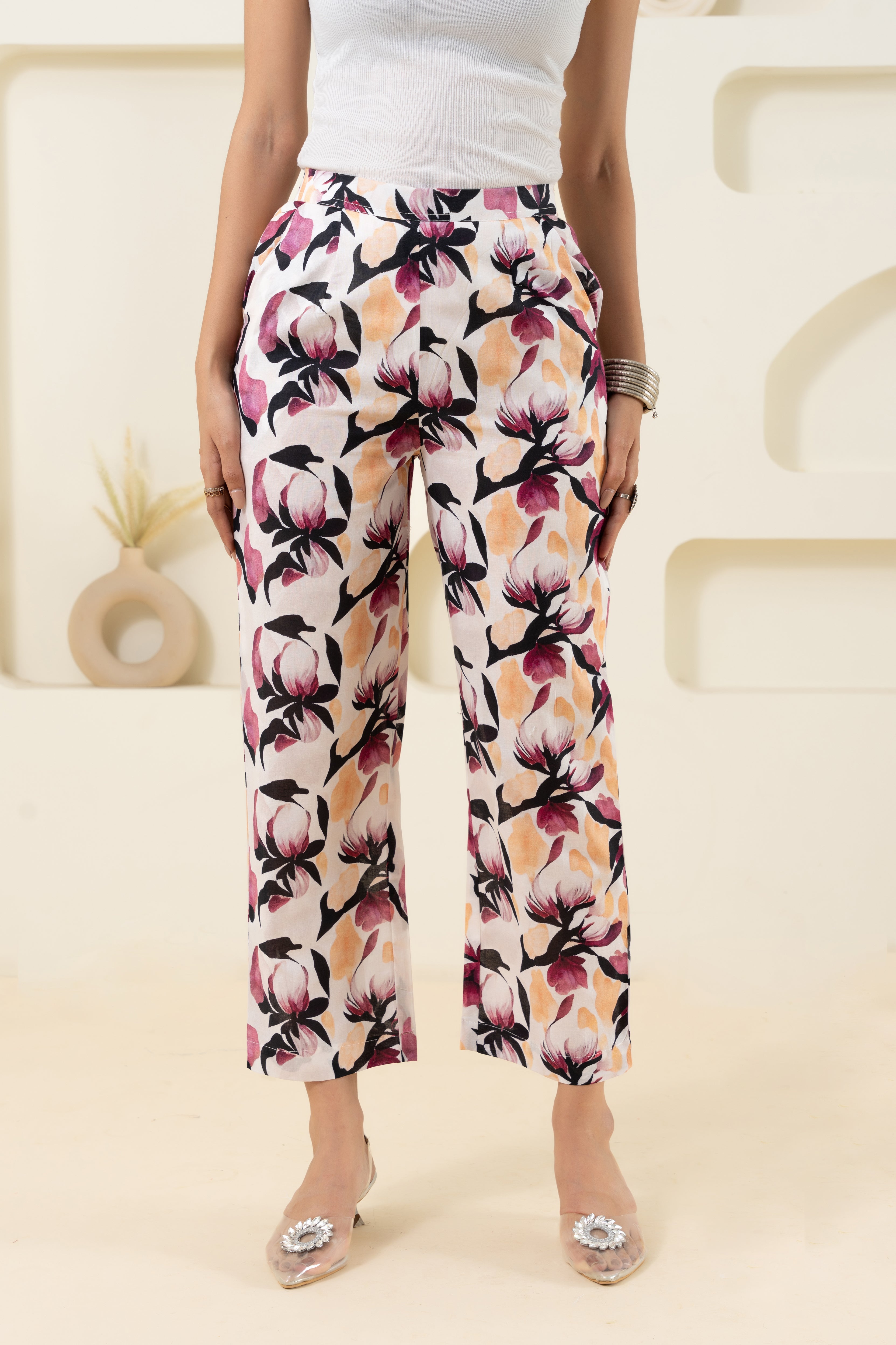 Off White Printed Pure Cotton Pant GulaboSitabo