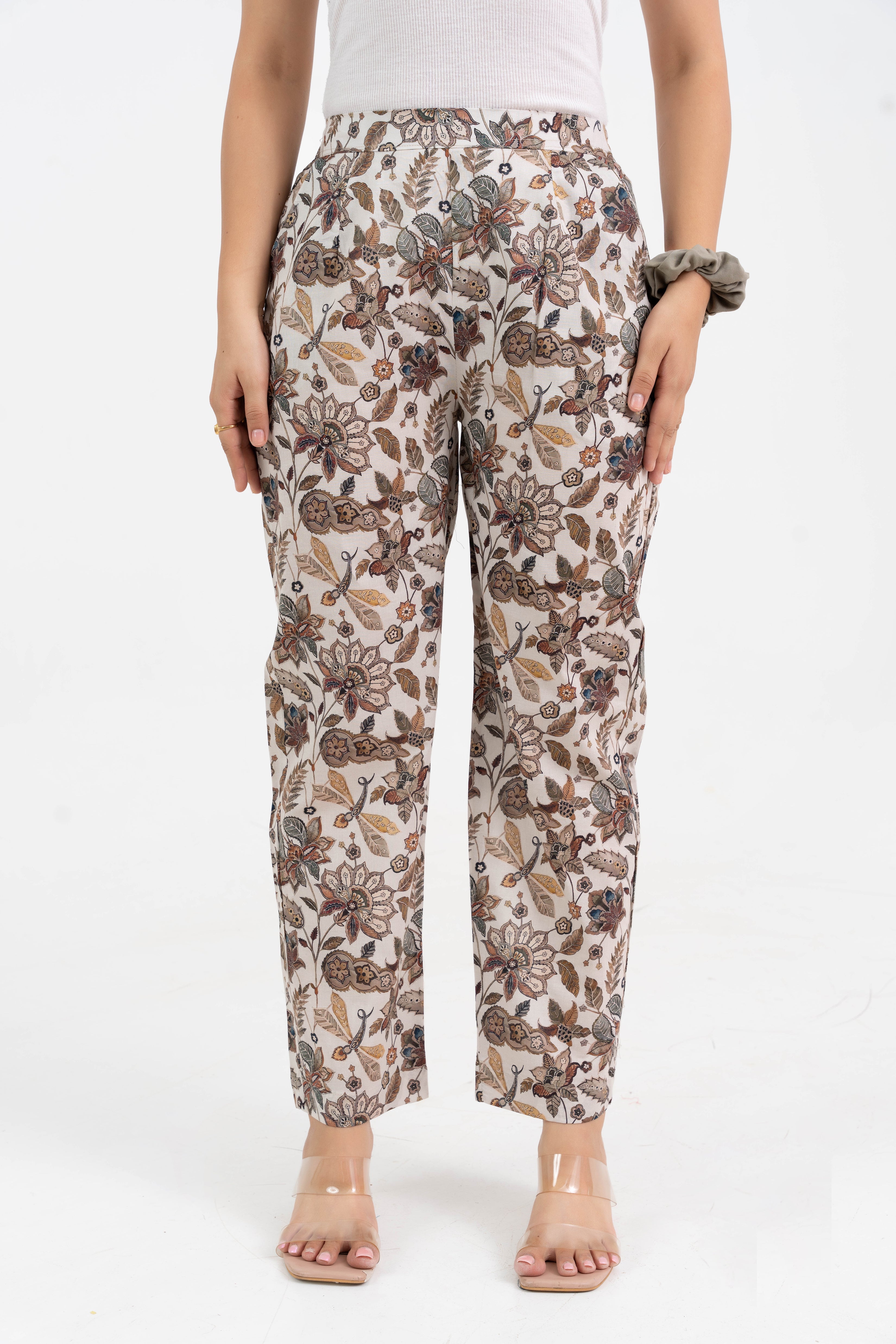 Off White Floral Jaal Printed Cotton Pant GulaboSitabo