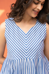 Blue Stripe Pure Cotton Sleeveless Top GulaboSitabo