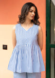 Blue Stripe Pure Cotton Sleeveless Top GulaboSitabo