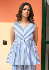 Blue Stripe Pure Cotton Sleeveless Top GulaboSitabo