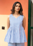 Blue Stripe Pure Cotton Sleeveless Co-ordset GulaboSitabo