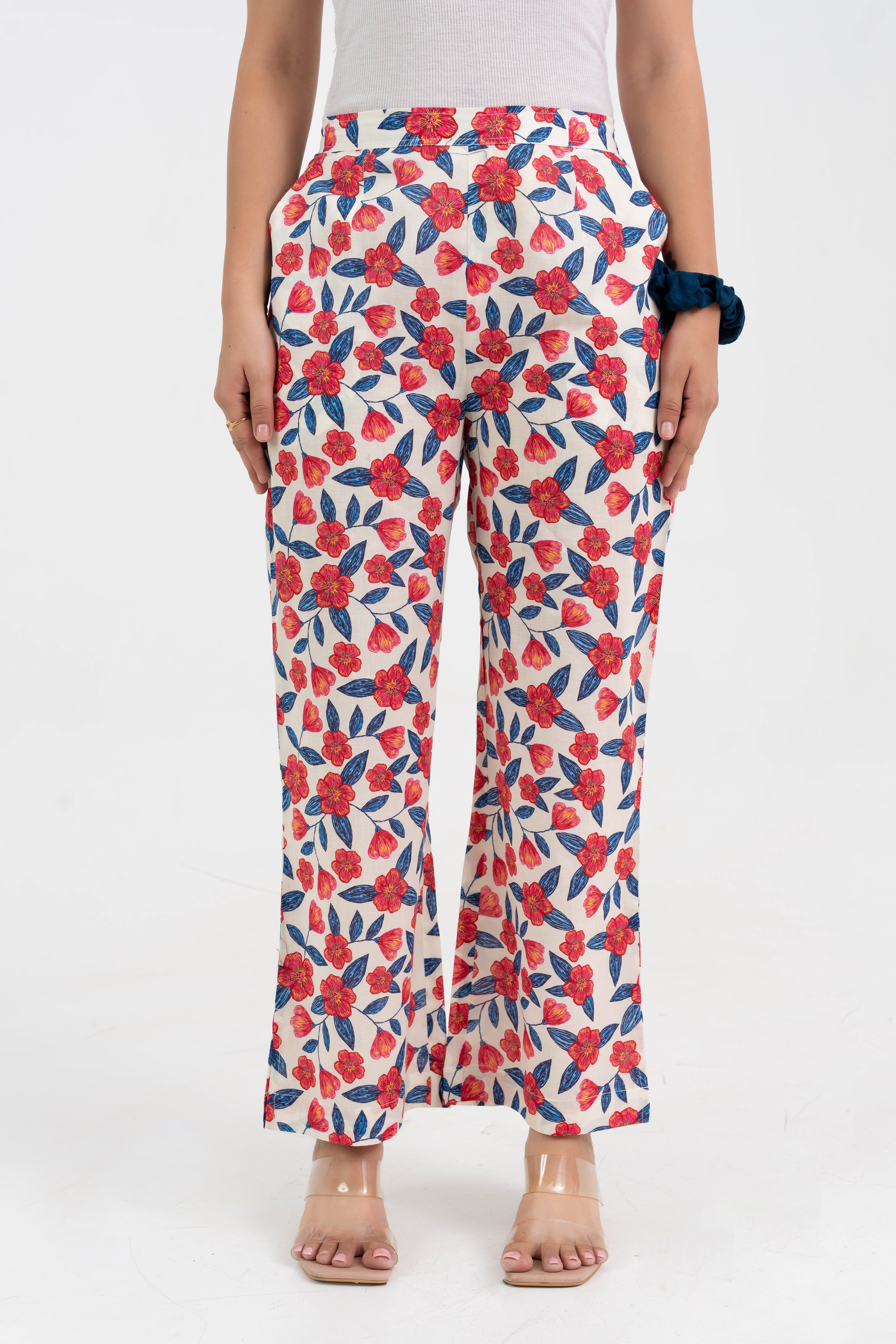 Off White Floral Printed Pure Cotton Pant GulaboSitabo