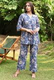 Blue Floral Printed Pure Cotton Block Printed Co-ord Set GulaboSitabo