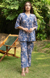 Blue Floral Printed Pure Cotton Block Printed Co-ord Set GulaboSitabo