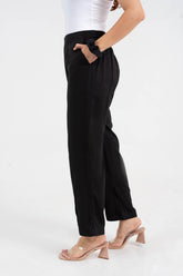 Black Solid Viscose Pant with Pleated Bottom GulaboSitabo